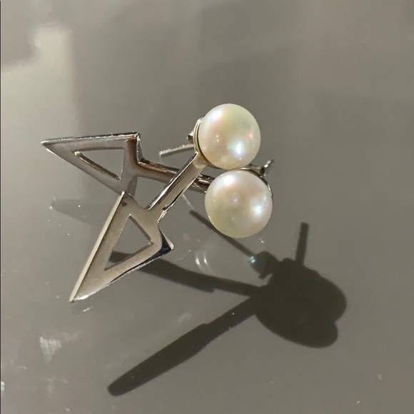 Splendid Pearls Silver Drop Triangle Earrings - Picture 7 of 11